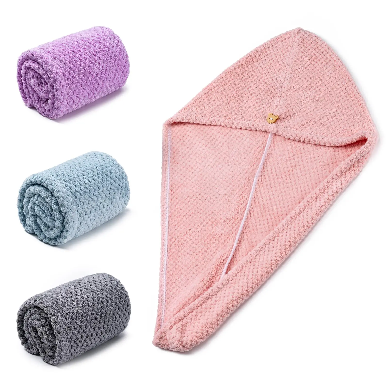 2024 Hot sale Microfiber pineapple check single layer dry hair cap Spa Salon Dry Drying Turban women Hair Towel Wrap