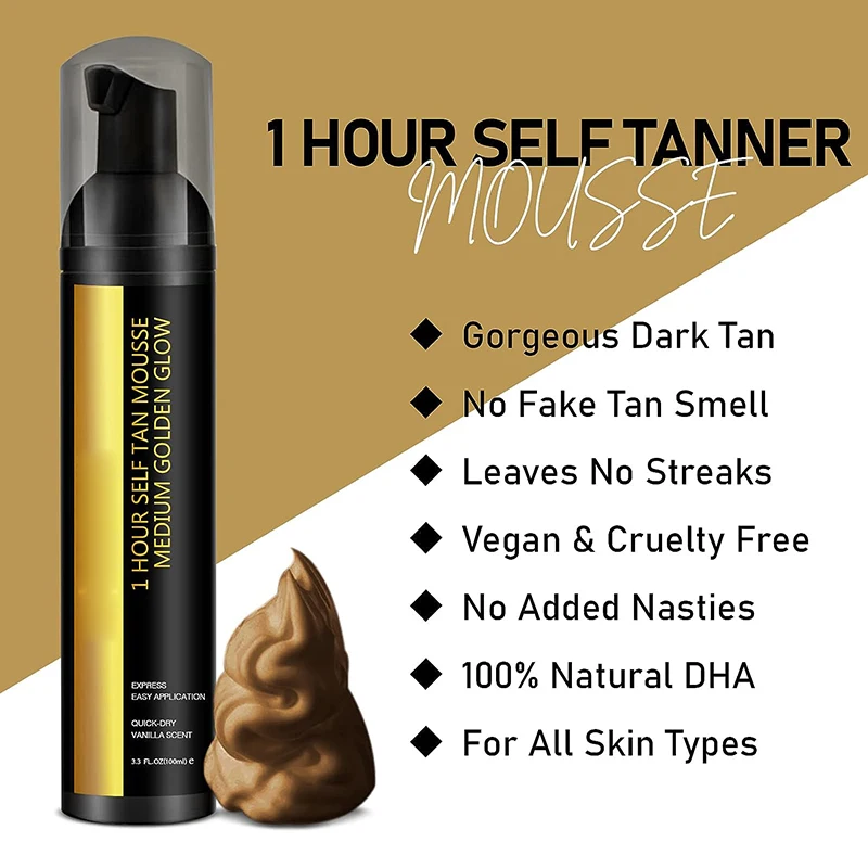 Long Lasting Self Tanning Foam Self Tanner Set Self Tanning Mousse with Tanning Mitt and Tanner Brush