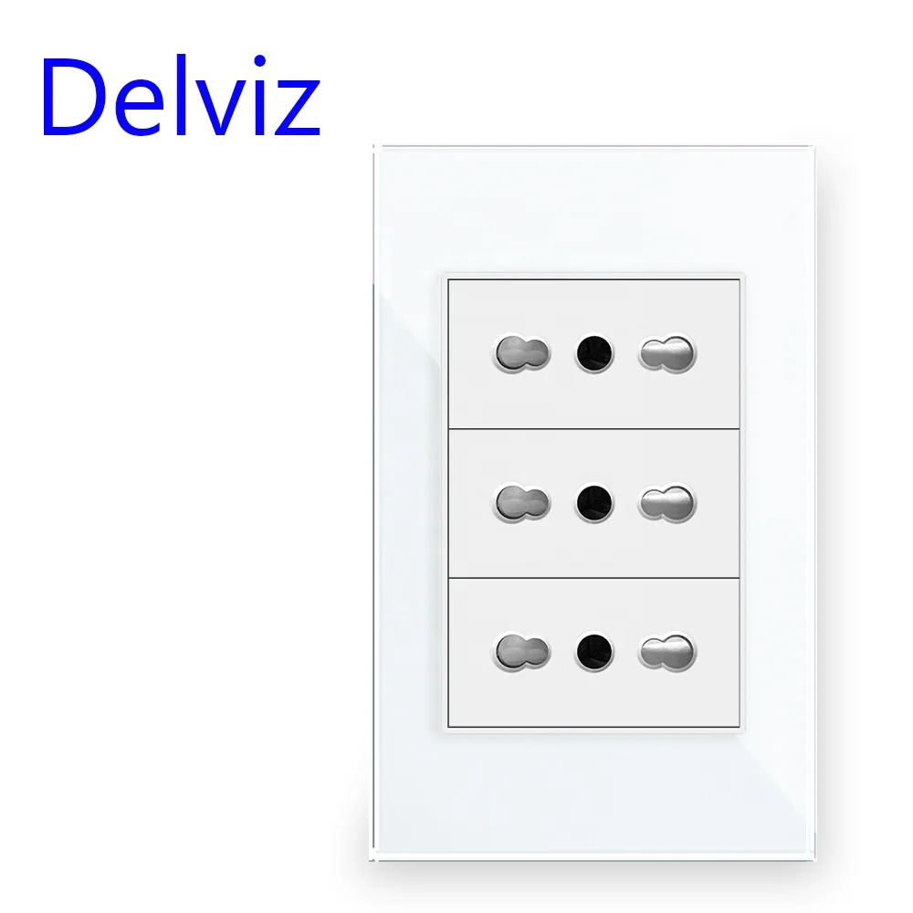 Delviz Italian White Tempered Crystal glass Panel,120mm*72mm,AC 110V~250V, Italy plugs 16A Power Outlet, IT standard Wall Socket