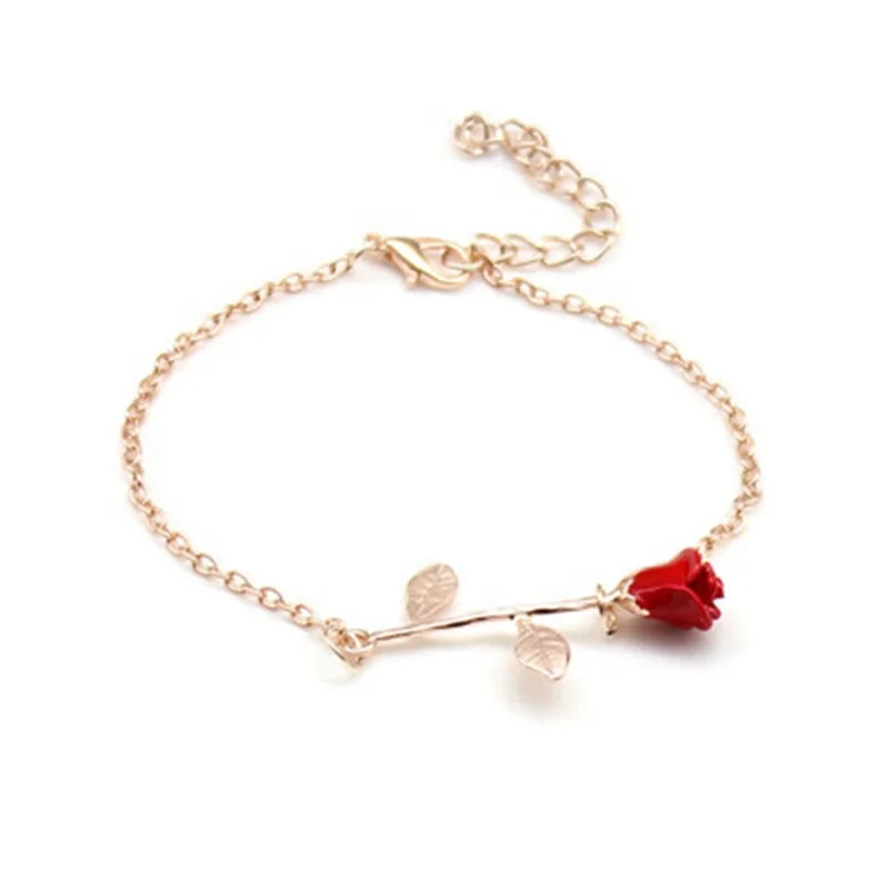  European trendy romantic brass real gold plated 3D rose flower colorful charm foot jewelry anklets for women
