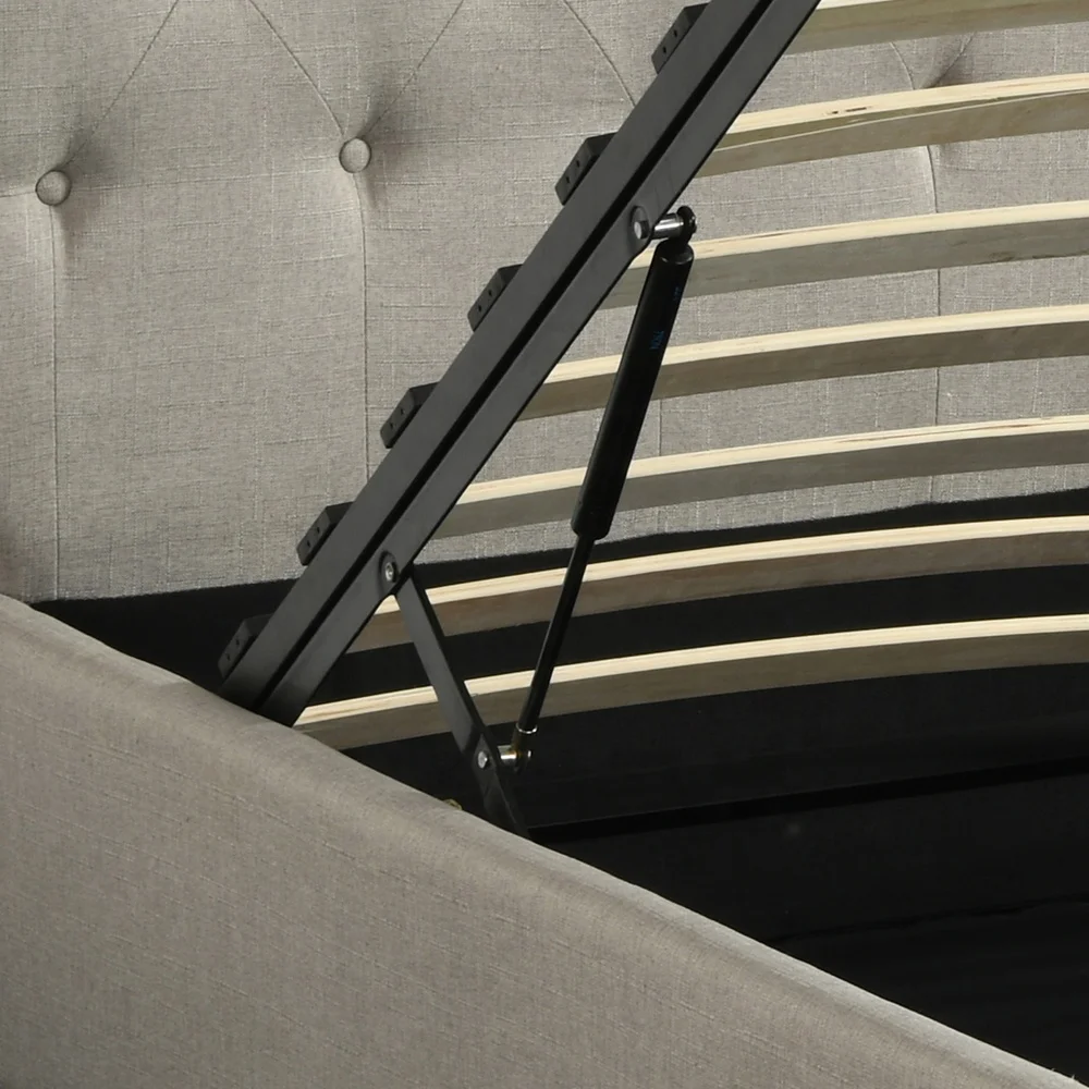 Easy Assembly high headboard semi full double queen king size fabric upholstered wooden ottoman bed frame with gas lift