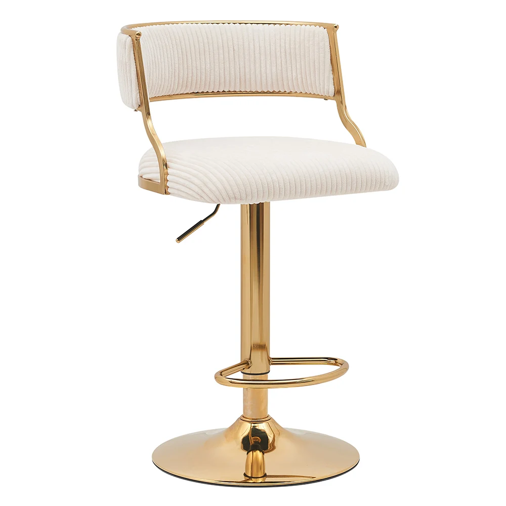 Nordic Bar Counter Furniture Luxury Golden Metal Round Base Rotating Velvet Bar Chair
