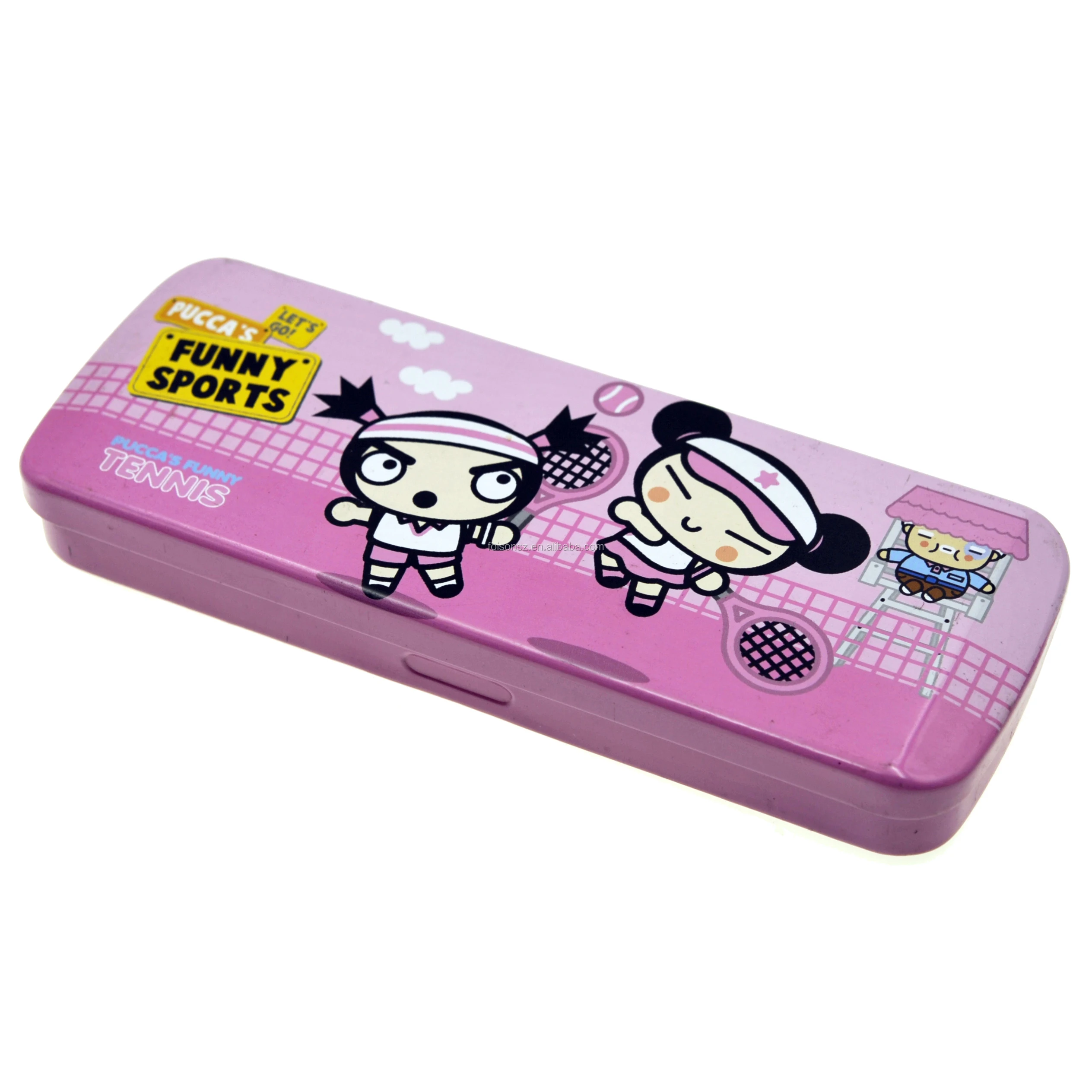 Cute Rectangle Metal Tin Pen Box Double Layer Tin Pencil Case For School Students