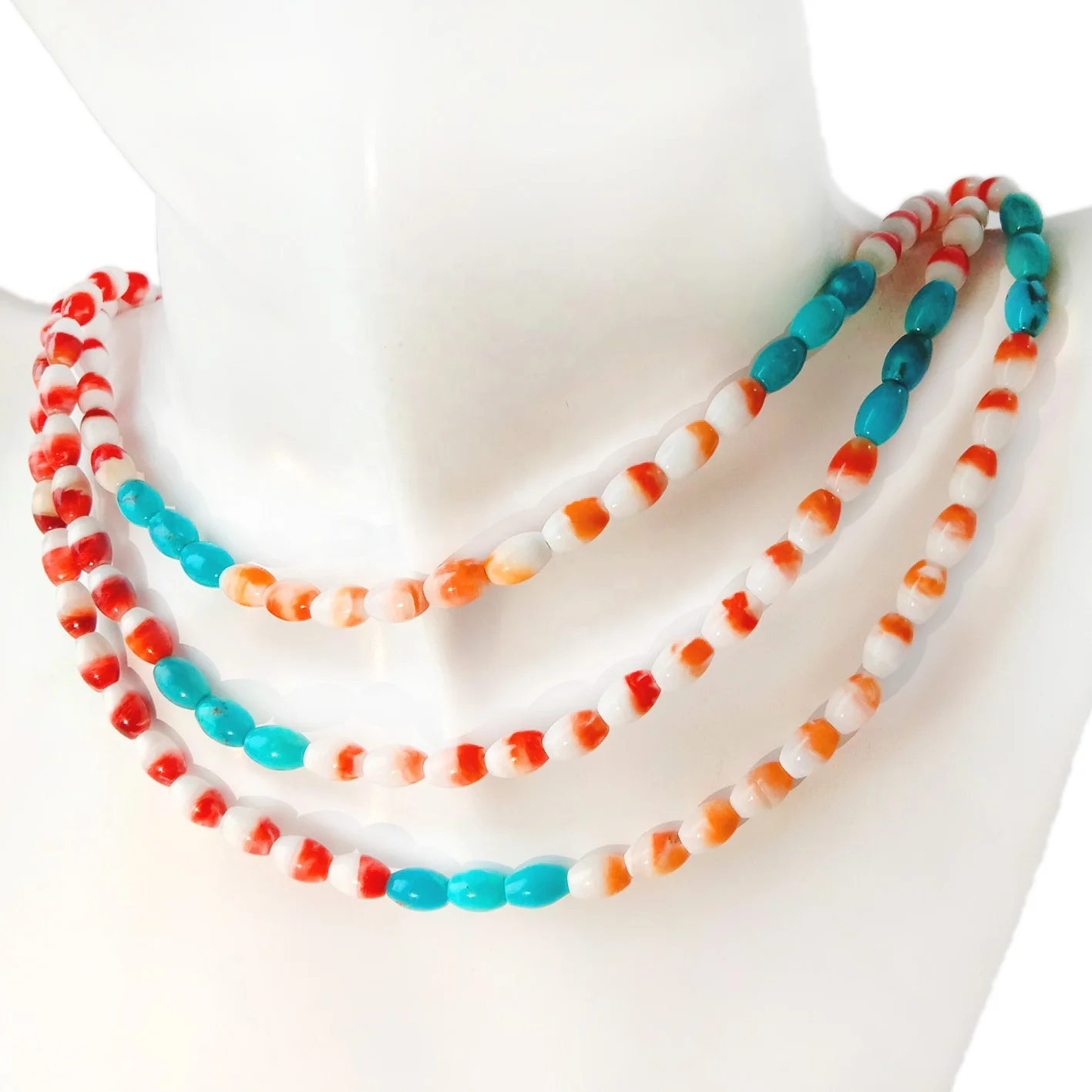 Orange and Red color Spiny Oyster shell beads with Real turquoise Sundance Style Pueblo Necklace