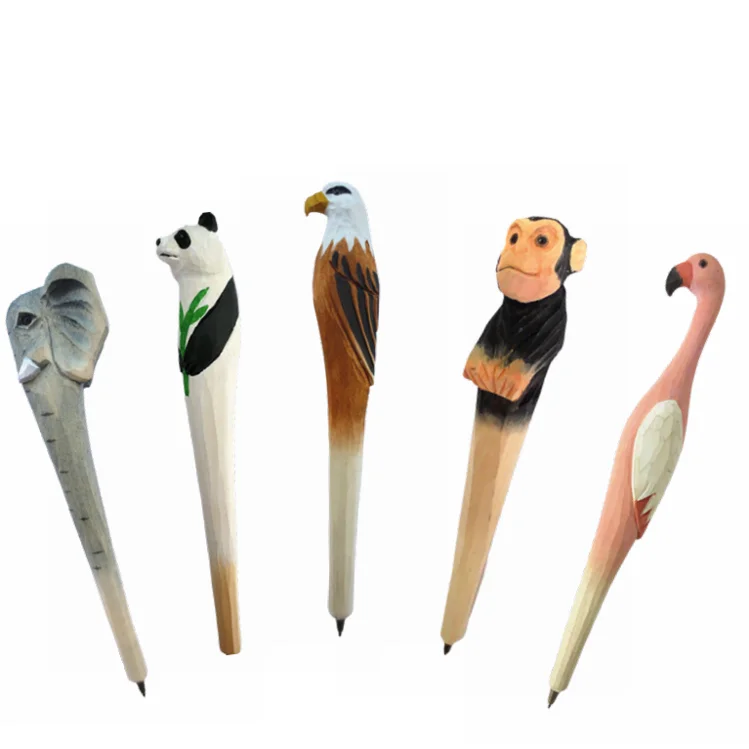 Wholesale promotional Hand Carving wooden set cheap fancy Wooden ballpoint Animal Pens