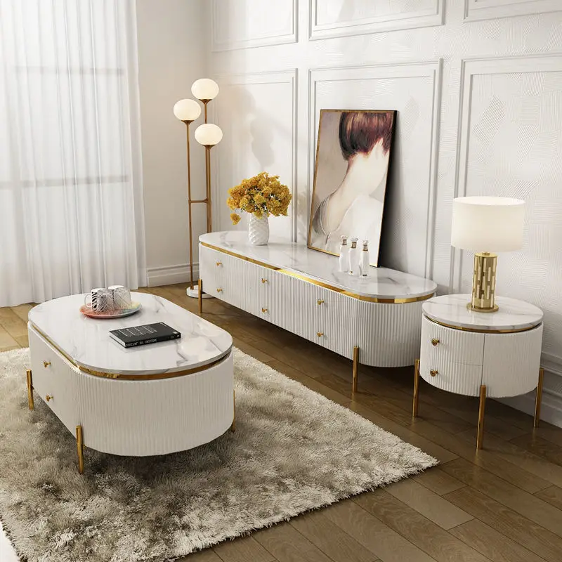Hot Sell Coffee Table Modern Living Room Furniture Marble Top Table And Tv Stand Set Home Furniture