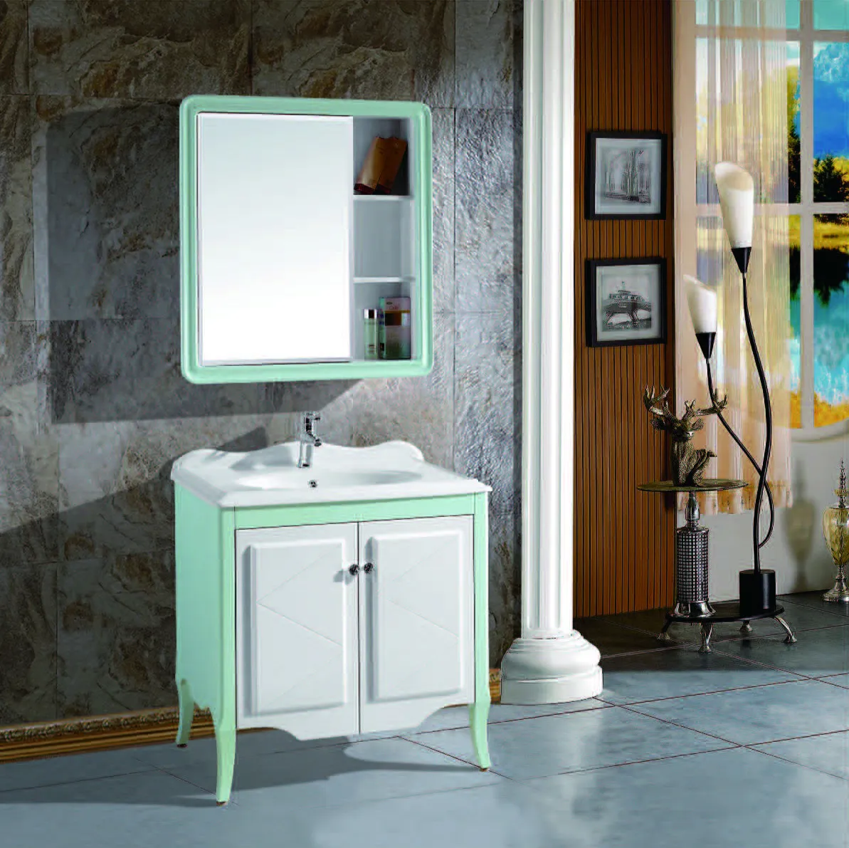 Decent Floor Mounted Bathroom Vanity Bathroom Vanity Cabinet Plywood Wood + Plywood with Mirror Modern with Led Light Solid