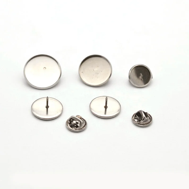BSCI AUDIT factory 8mm 10mm 12mm 14mm 16mm 18mm 20mm 25mm 30mm stainless steel brooch tray base blank lapel pin cabochon