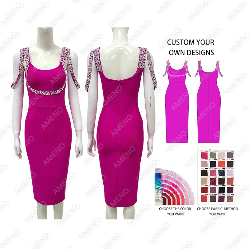 New Fashion Women Summer Solid Color Sleeveless Square Neck Slim Pencil Latest  Dress for Party