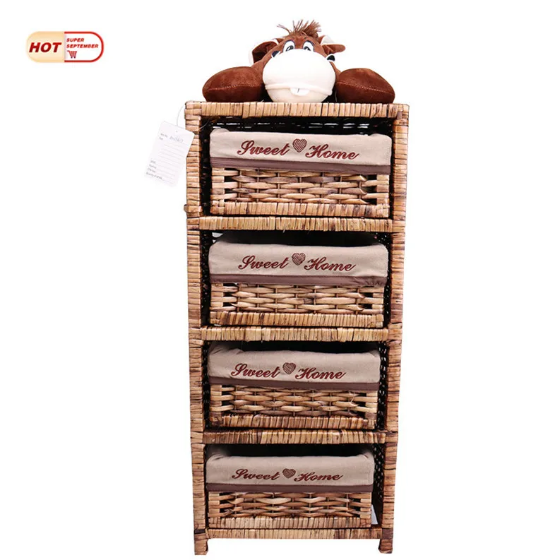 Factory Wholesale Cheap Custom Size Storage Wicker Drawer Chest 4 Drawers Wicker Cabinet