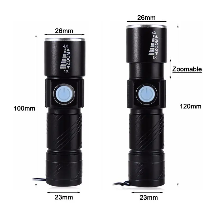 Фонарик Q5 с встроенным аккумулятором и 3 режимами работы, миниатюрный водонепроницаемый тактический фонарь для кемпинга и велосипеда, миниатюрный зум, USB