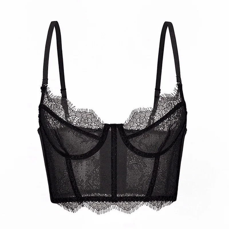French Eyelashes Lace Slim Sexy Ultra-Thin Breathable Underwear Vest-Style Sexy See-Through Bra