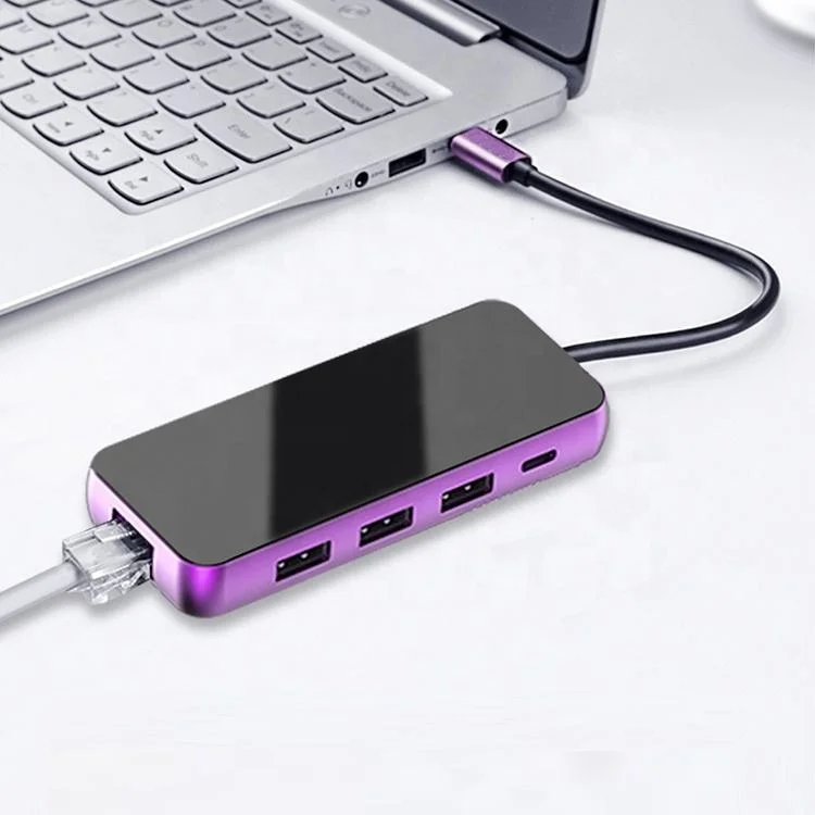 USB C Hub 8 in 1 with 4K HD+ Ethernet+USB 3.0+USB-C+SD/TF Card port multifunction type-c hub Adapter