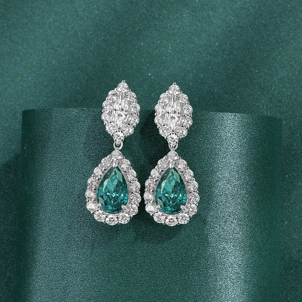 2022 Luxury 925 silver wedding lab green tourmaline paraiba dangle teardrop statement earrings for women