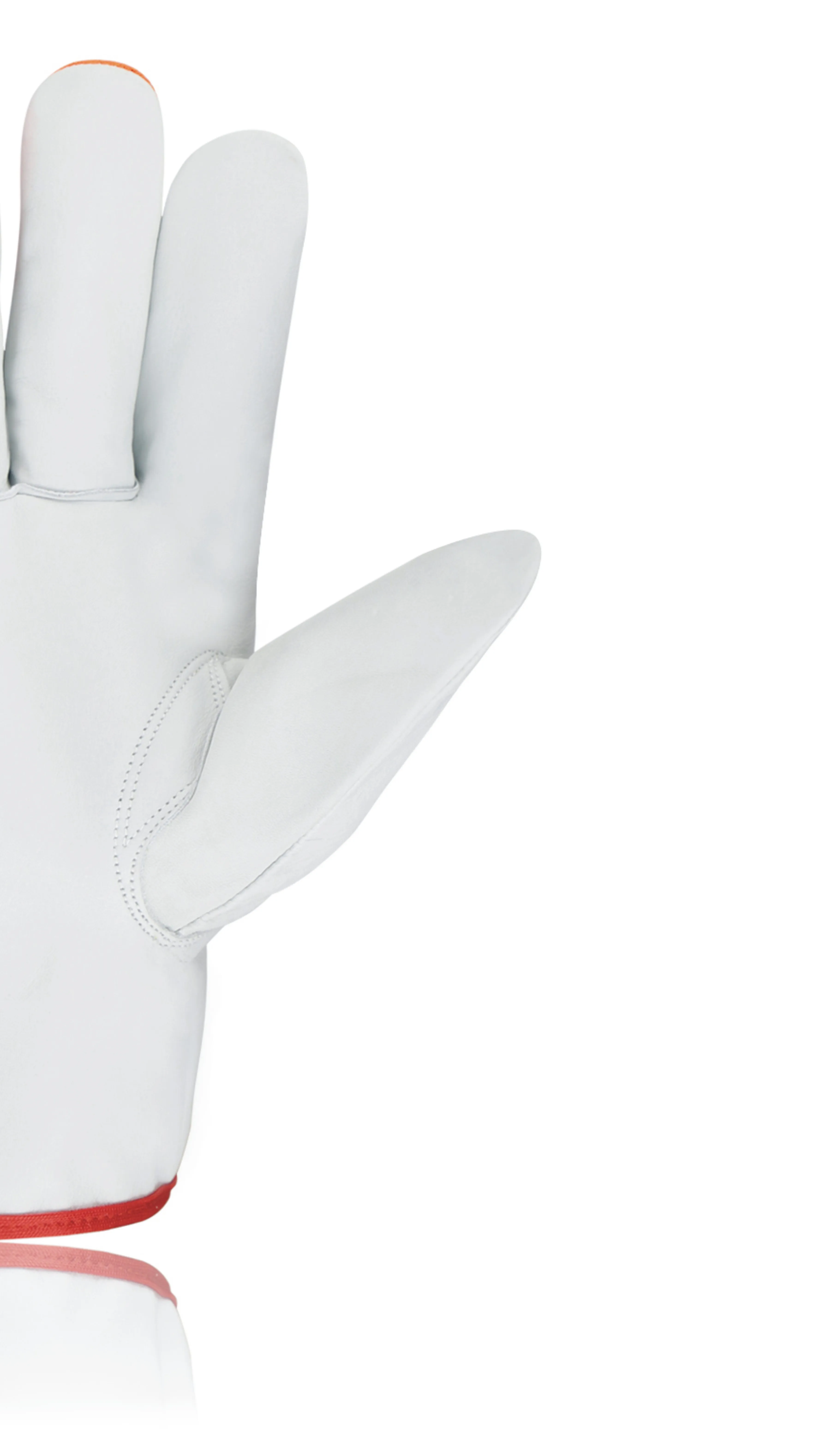 Driver Gloves made cow grain leather Keystone thumb red cotton piping yellow stripped on back sides of fingers