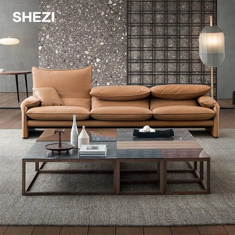 SHEZI Factory supply Maralunga luxury couch adjustable backrest sectional living room sofa set furniture leather sofa
