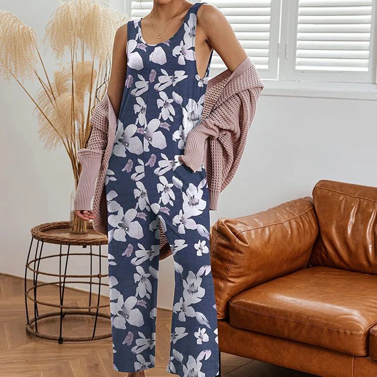 Customize  Fashion Jumpsuits One Piece Romper Long Pant Play suits Sling Jumpsuits Women Hawaiian Jumpsuit