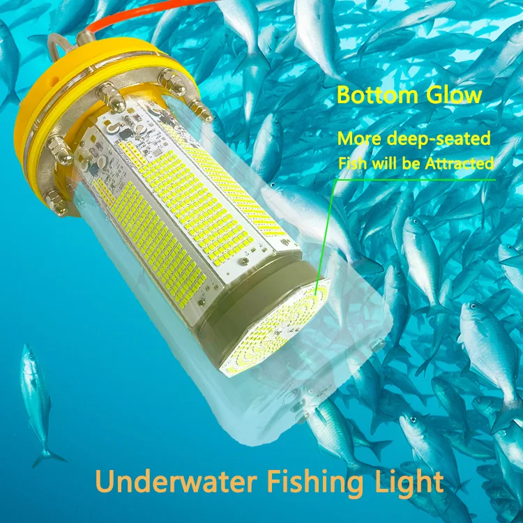 LED Fishing Lights  Underwater  1100W Deep Sea Green Fishing lights 8 Side Glow Plus Bottom Glow Salmon Farming light squid lamp