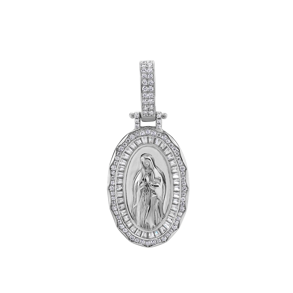 Designer Virgin Mary Necklace Medallion Women Girl Pendant Necklaces Hip Hop Personality Zircon Diamond Religious Jewelry Gift
