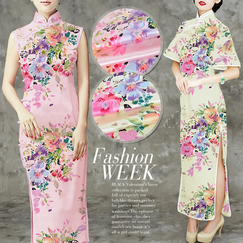 Digital Printed 19mm Elasticity Satin Silk Fabric For Lady Garment