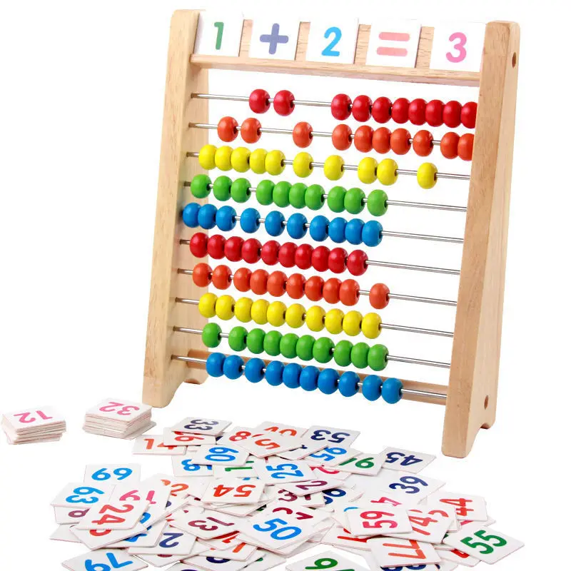 Classic Wooden Educational Counting Toy With 100 Beads,10 Row Wooden Counting Frame-Educational Abacus for Kids Math