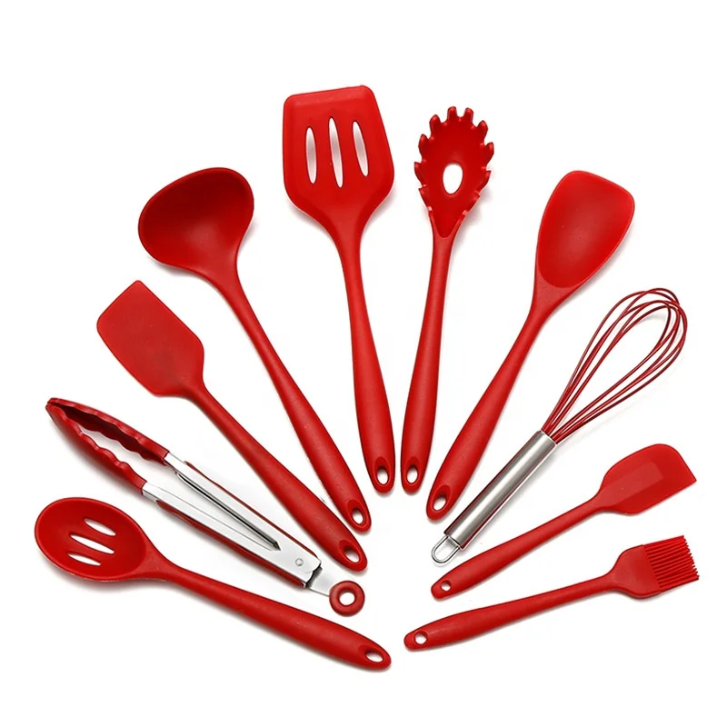 Silicone Spatula Kitchen Essential Spatula Colander Soup Spoon Fabric Kitchenware Cookware Cooking Tool Set All Red Suit