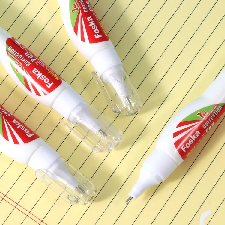 Foska High Quality nice price quick dry office school supplies Liquid Correction with Pen Shape Fluid Corrector for Student