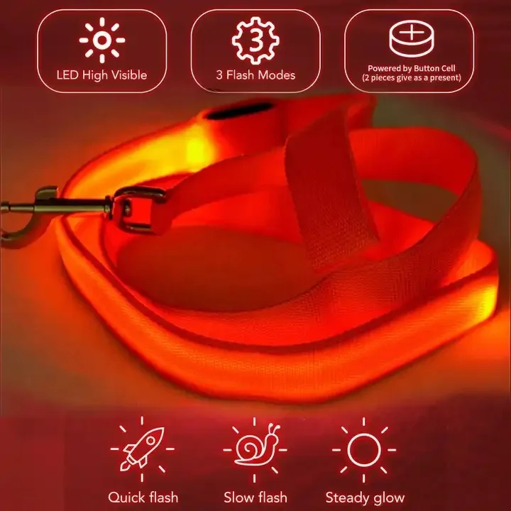 Led Dog Glow In Dark Adjustable Luminous Collar Light Up Dog Leashes Night Glowing Usb Rechargeable Led Dog Leash