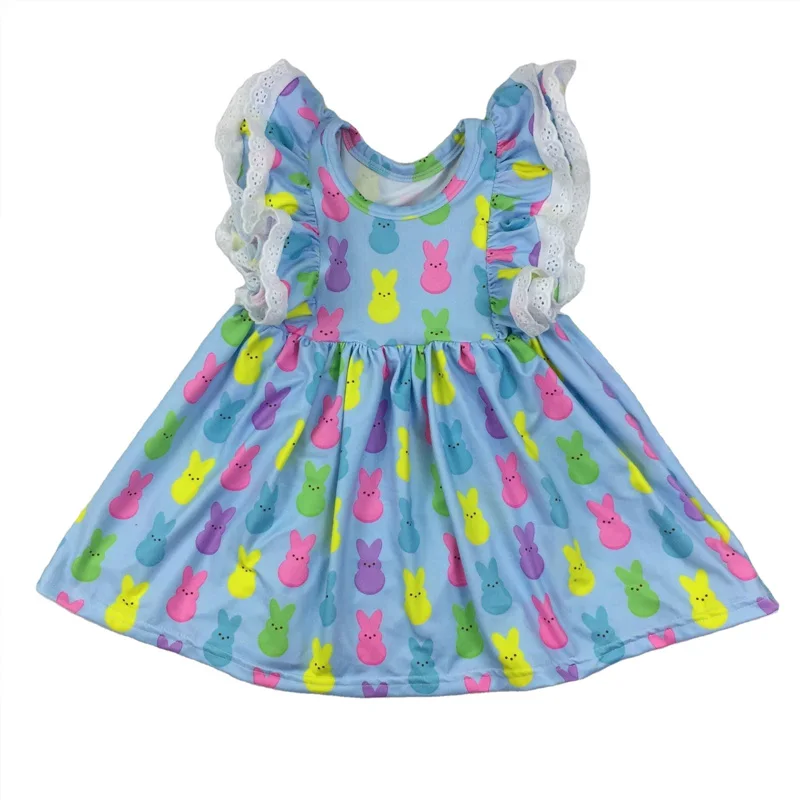  LZ2021 Fashion girls clothes dress lace flaresleeve dinosaur printing children baby girl summer