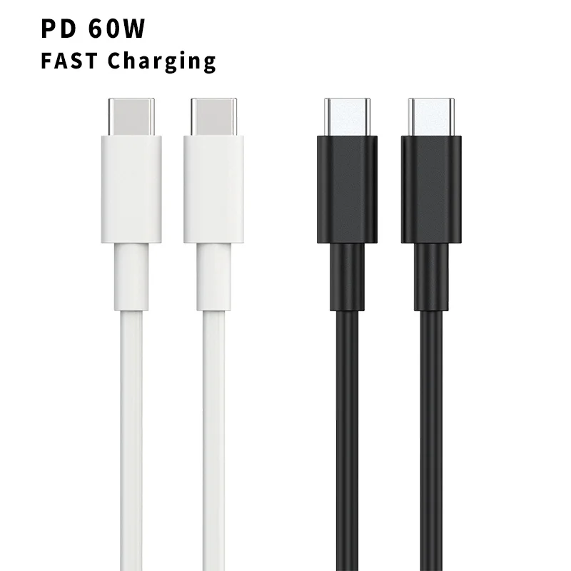 OEM logo packaging TPE 1m 2m PD white black usbc cableusb type usb c to type c cable 3a cable 60w fast charging