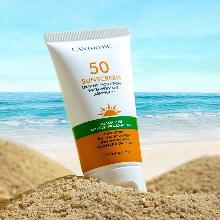 OEM/ODM Private Label Natural  Hydrating Waterproof Sunblock UV Protection Moisturizing Long Lasting Sunscreen SPF50