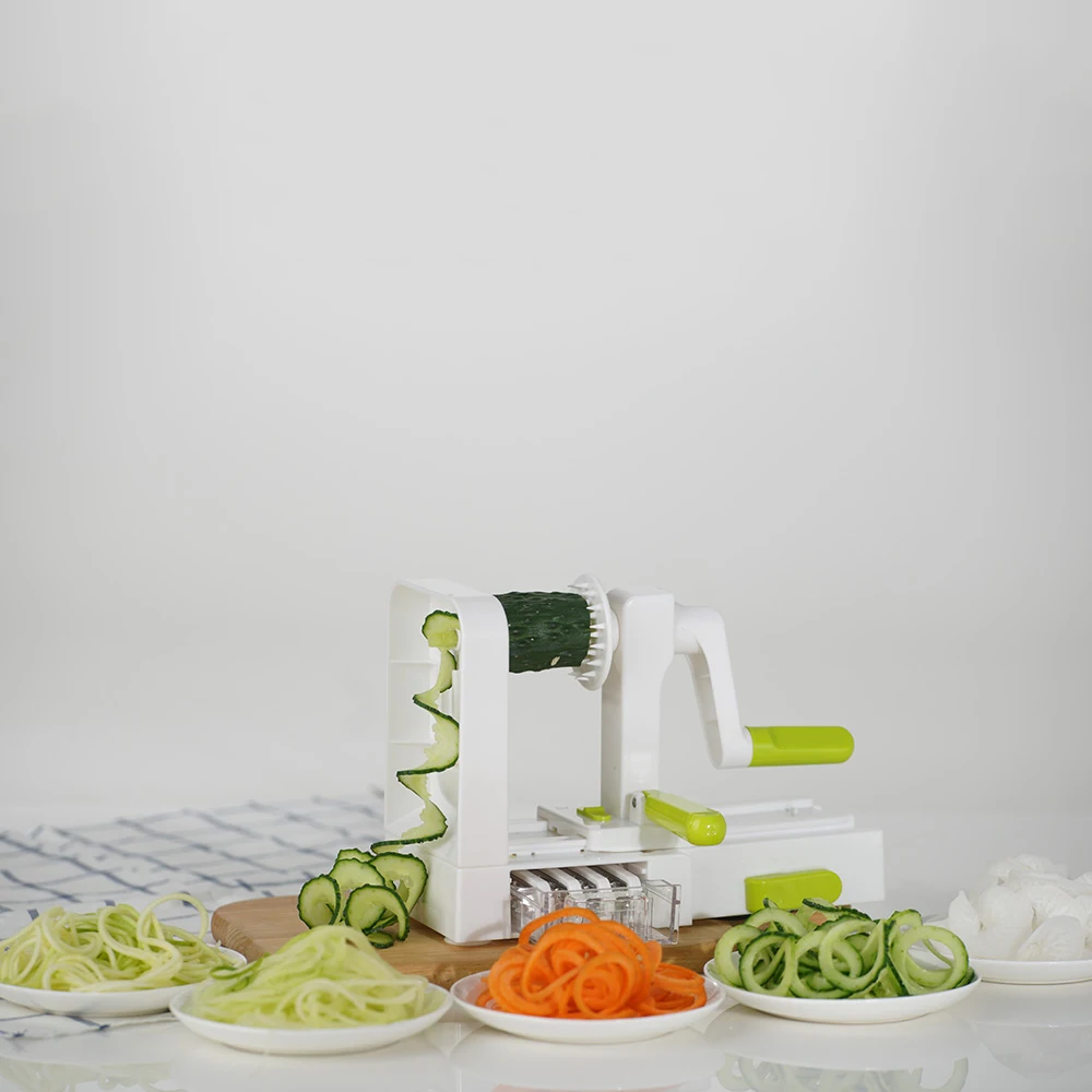 Foldable type plastic dicer zoodle chopper ensures stability with 3 blade Vegetarianism handheld vegetable spiralizer
