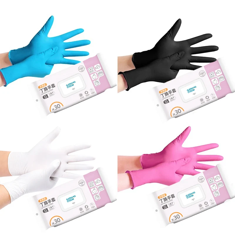 SN027 4mil powder free black white blue food grade disposable nitirl glove colored 100 pcs box nitrile gloves for medical use