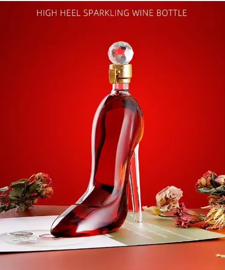Custom Unique high silicone hand art glass bottle 750ml High Heel Shoe Shape Whiskey Vodka Red Wine Glass Bottle