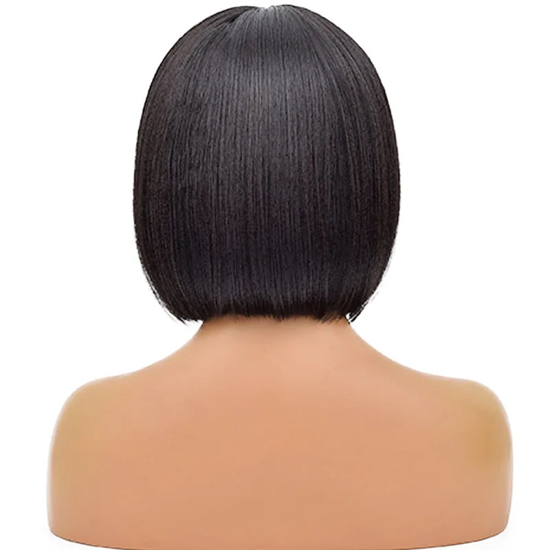 Bob Black Wig 12 Inch Colorful Short Straight Bob Wigs With Bangs Shoulder Length Synthetic Cosplay Daily Party Wigs for Women