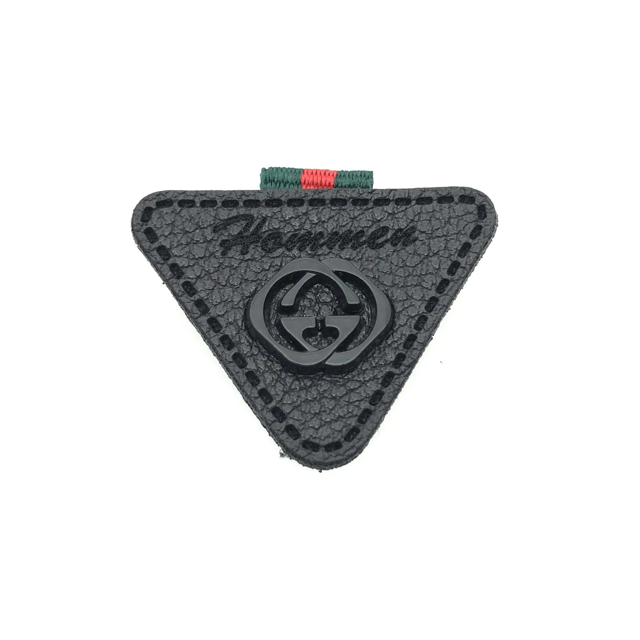Fashion design triangle small customized letter G with webbing metal logo leather patch labels