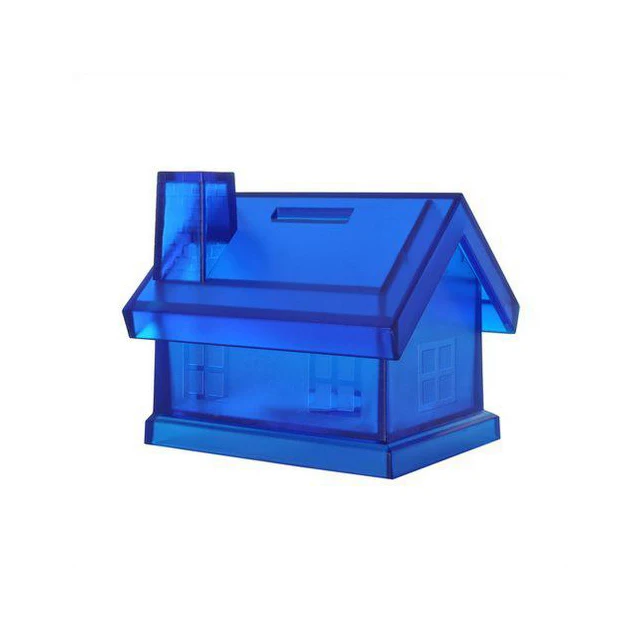 Transparent Plastic Blue House Piggy Bank PS  Plastic Coin Bank For Children