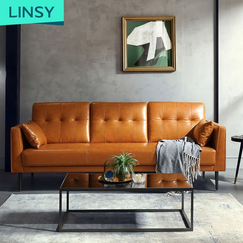 Linsy 1+2+3 Full Set Artificial Genuine Leather Sofa Set Living Room Furniture Dubai Leather Sofa Furniture Sectional Sofa S021