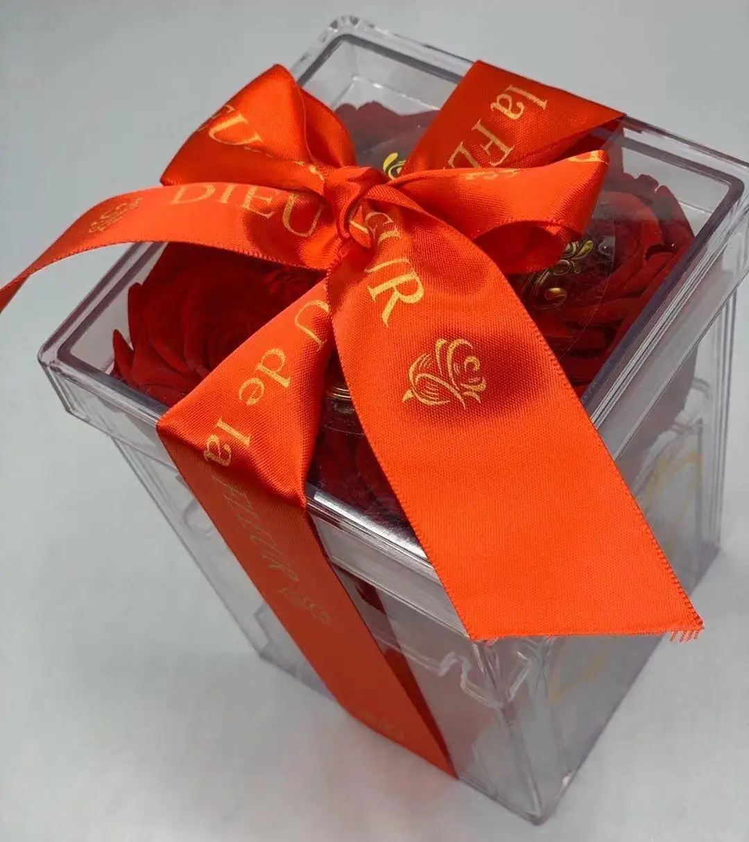 Popular Gift Box Acrylic Flower Box For 4 Roses Display Box