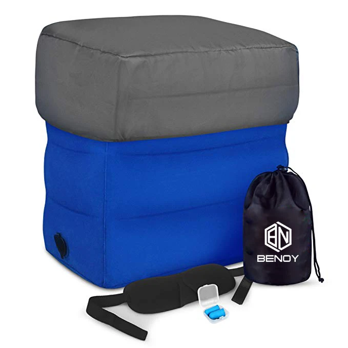Hot sale popular new portable height adjustable PVC Inflatable airplane travel foot rest pillow cushion for outdoor