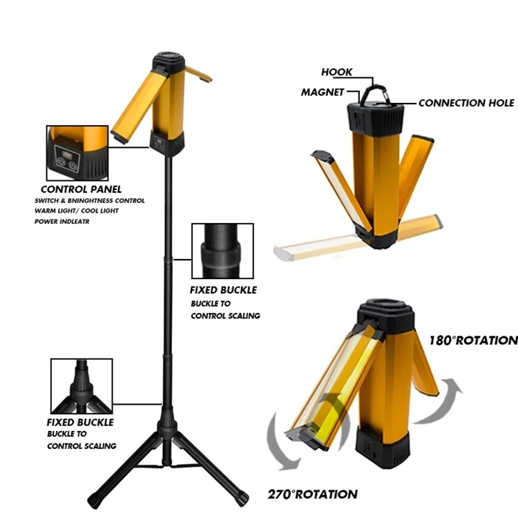 2 Panel 1500Lm  Adjustable Telescoping Tripod Dual-Head Rechargeable LED Work Light