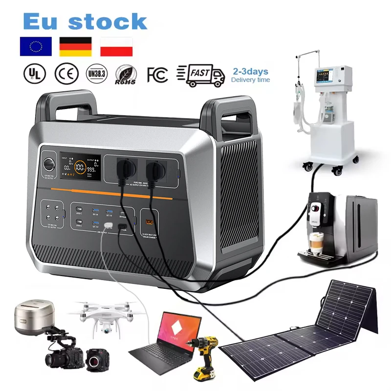 Eu Stock 1000W 2000W Portable Power Station Generador Solar Household Camping Solar Energy Storage Power Bank With AC Plug