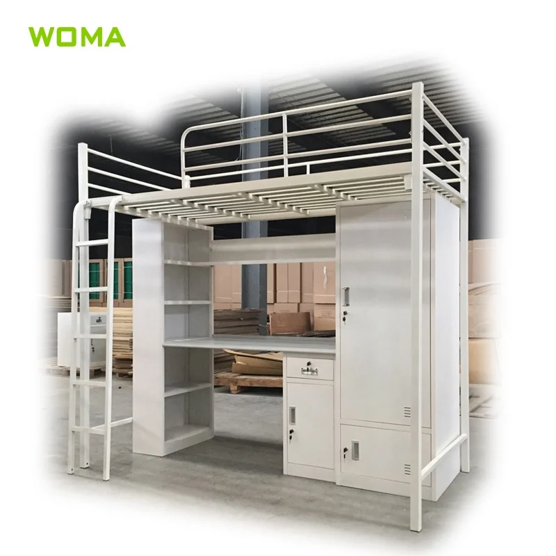Student Dormitory Metal Bunk Bed With Desk and Wardrobe