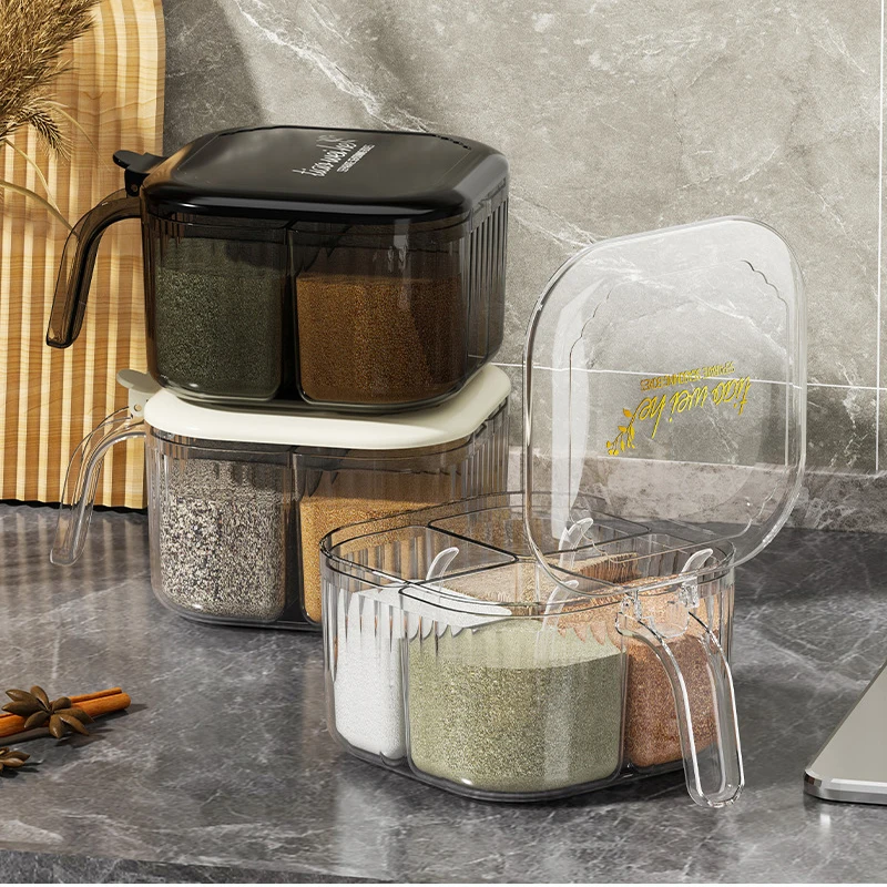 Household kitchen spicejar set spice pots 4 pieces clear seasoning box storage container condiment jars seasoning box with spoon
