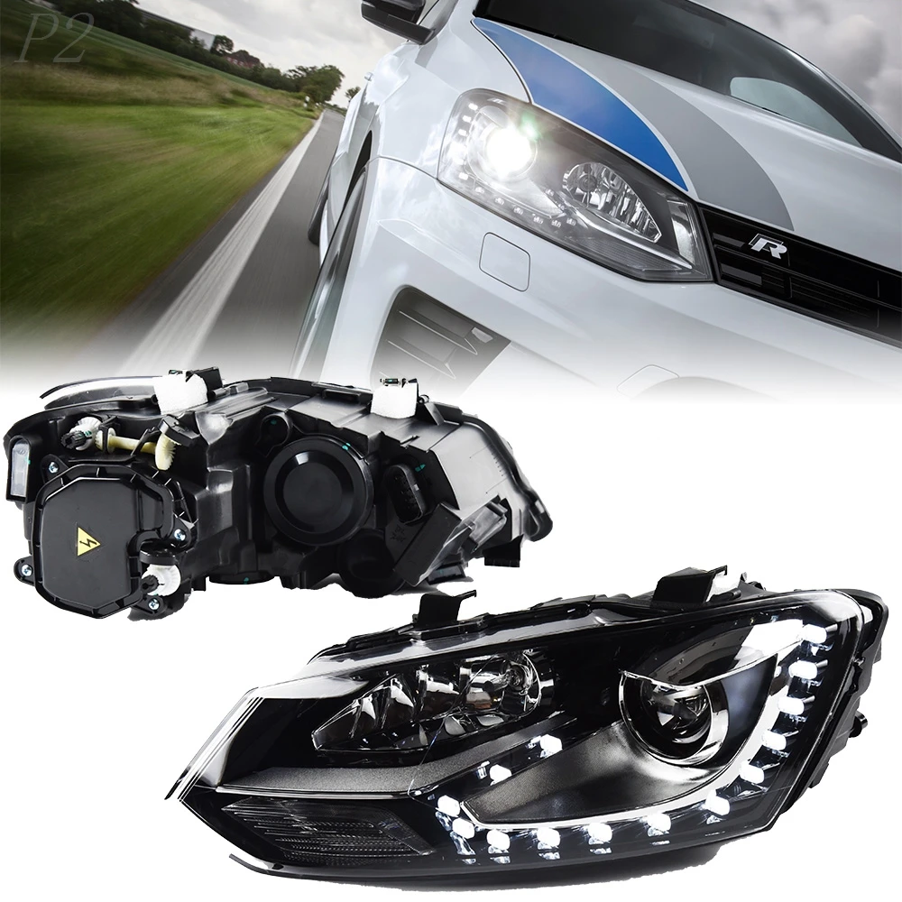 Headlights For POLO GTI 2010-2018 DRL Day Running Light Head Lamp LED Bi Xenon Bulb Fog Lights Tuning POLO TSI Car Accessory