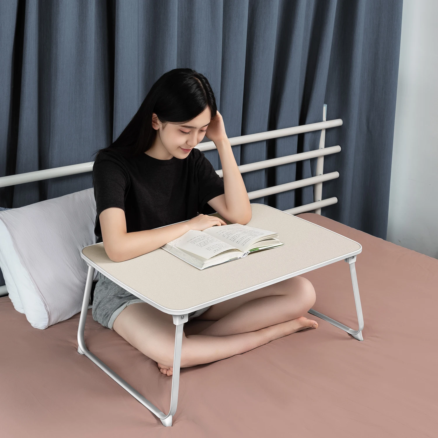 Ergonomic Adjustable bed tray table with folding legs Portable Large Space Study Desk Notebook Table For Sofa bed