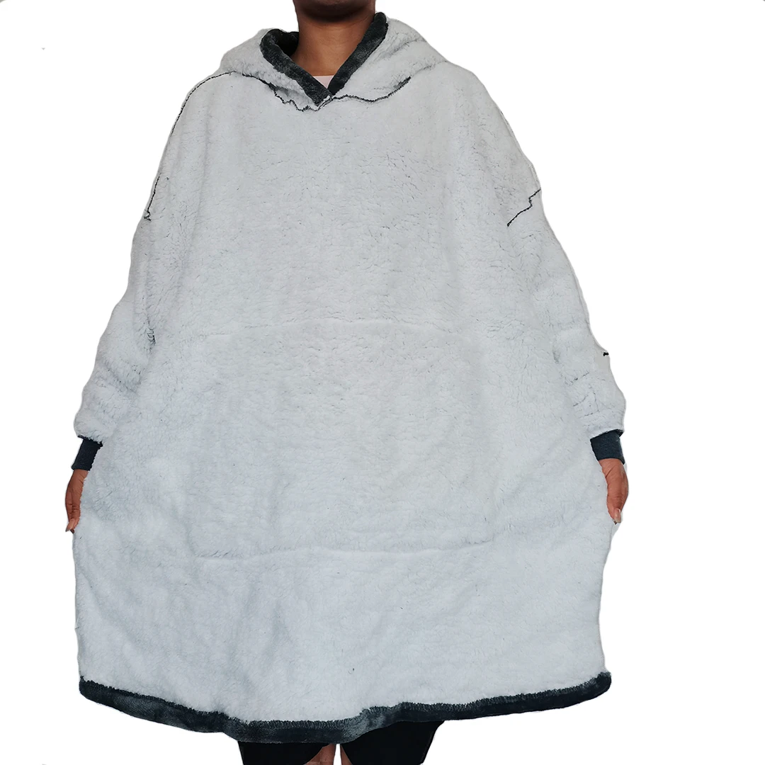 custom wholesale Oversized comfortable Sherpa Wool wearable blanket hoodie Chunky sheep wool sweatshirt  sleeves and pockets