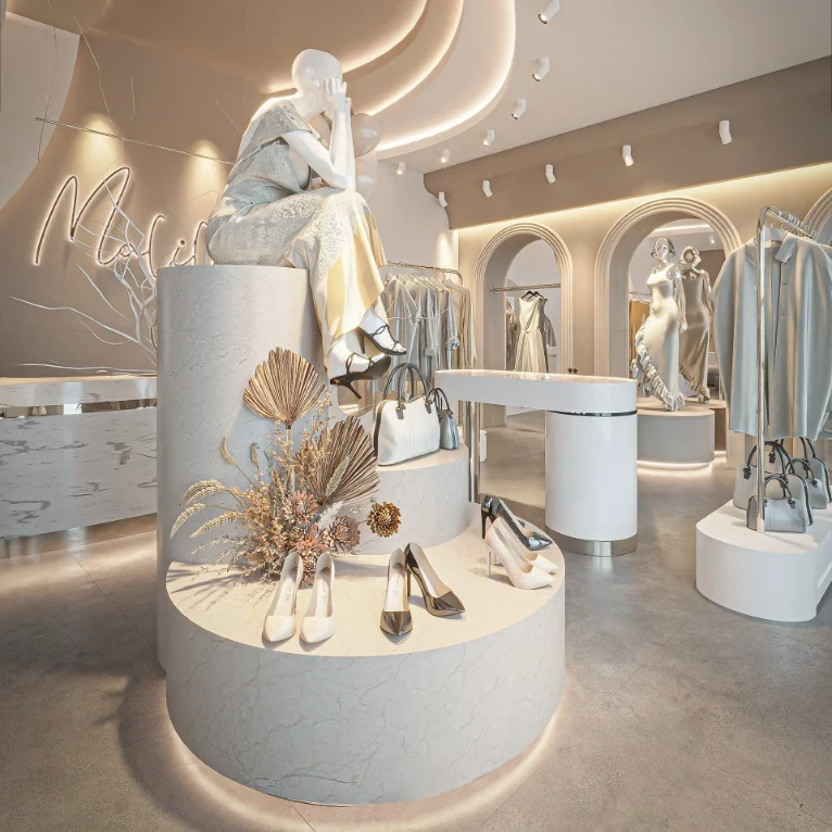 Cream Clothing Store Furniture Garment Display Women Clothing Shop Interior Design Furniture Designed for Clothing Store
