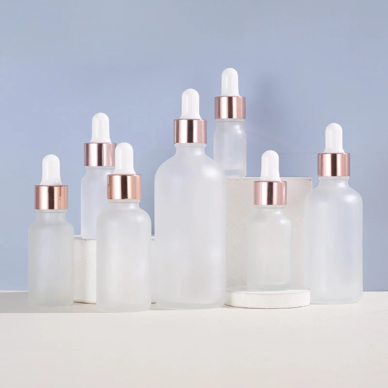 Essential Oil Bottle 5ml 10ml 15ml 20ml 30ml 50ml 100ml Frosted Glass Bottle with Calibrated Glass Pipette