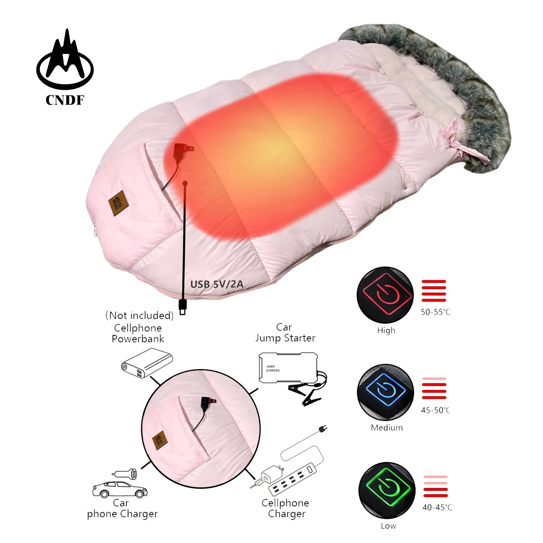 *waterproof soft warm comfortable Winter USB Heated Baby Infant Sleeping Bag with Wool Collar for Baby Stroller